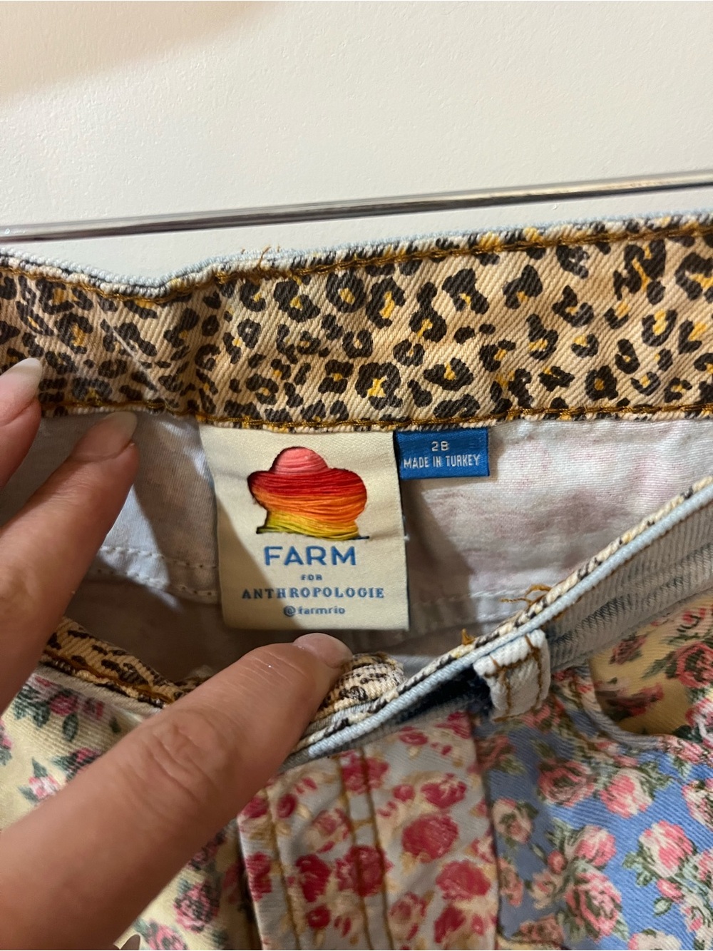 FARM Rio Patchwork Floral Denim Shorts in Blue, Yellow & Pink - Picture 3 of 4